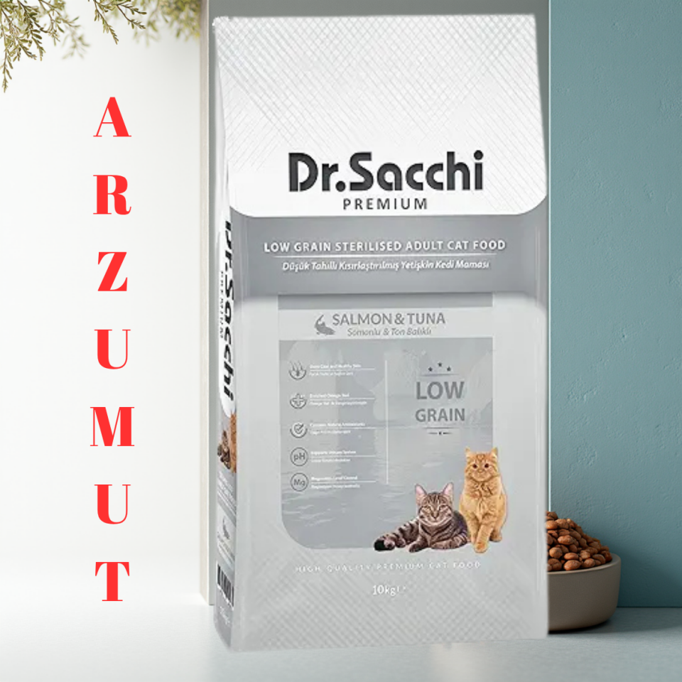 Dr.Sacchi Premium Düşük Tahıllı Kısır Kedi Maması 10Kg