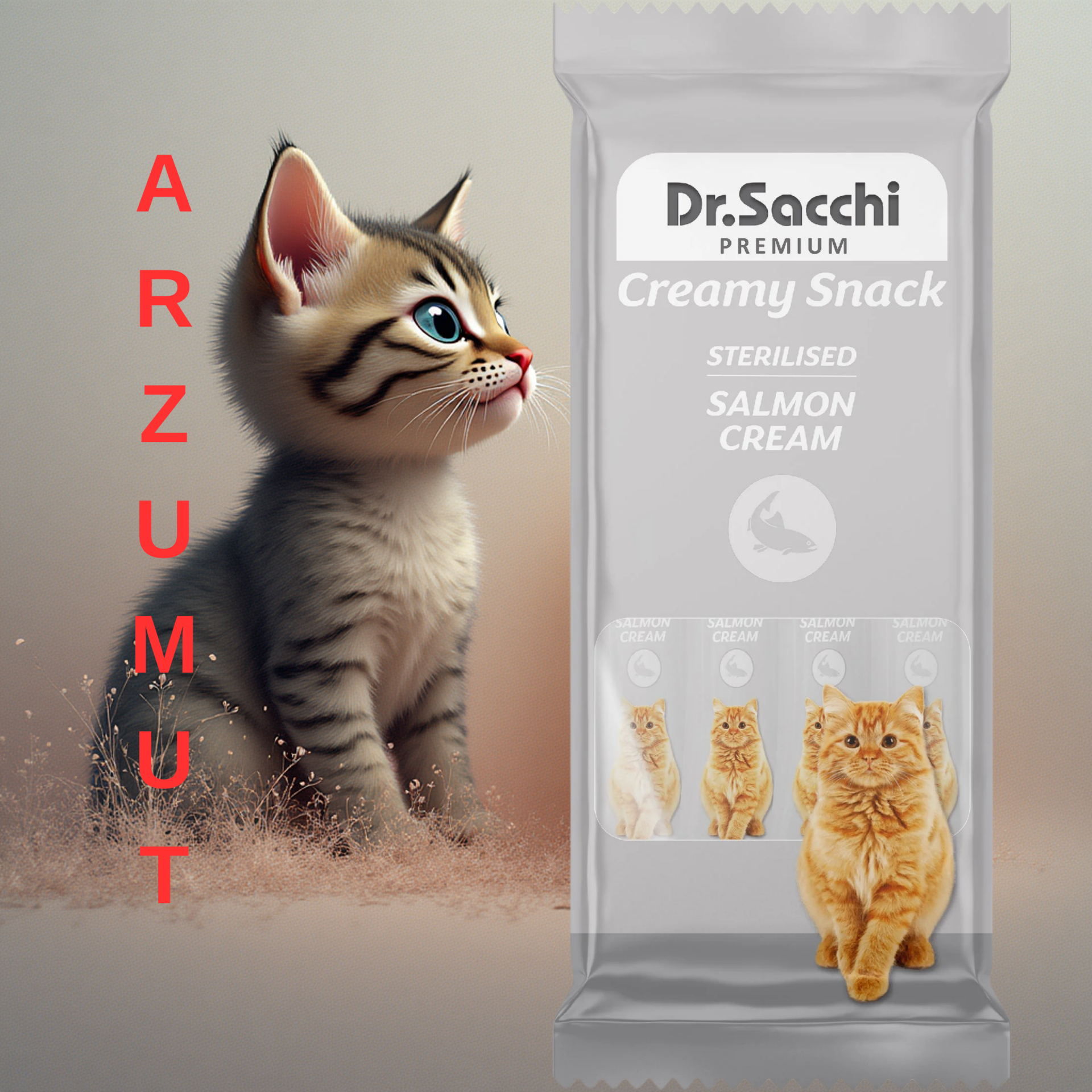 Dr.Sacchi Creamy Snack Sterilised Salmon Sıvı Kedi Ödülü 4'Lü Paket